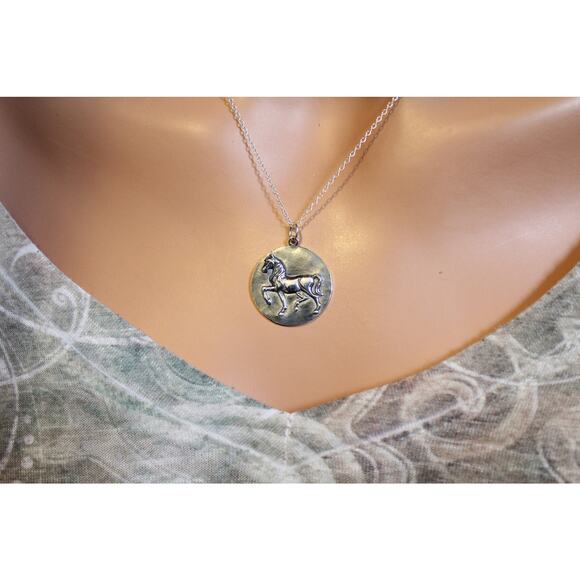 Sterling Silver Prancing Horse Pendant Necklace Silver Prancing Horse Necklace